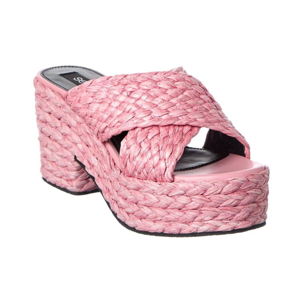 Sergio Rossi Seville 50 Straw Platform Sandal, Pink